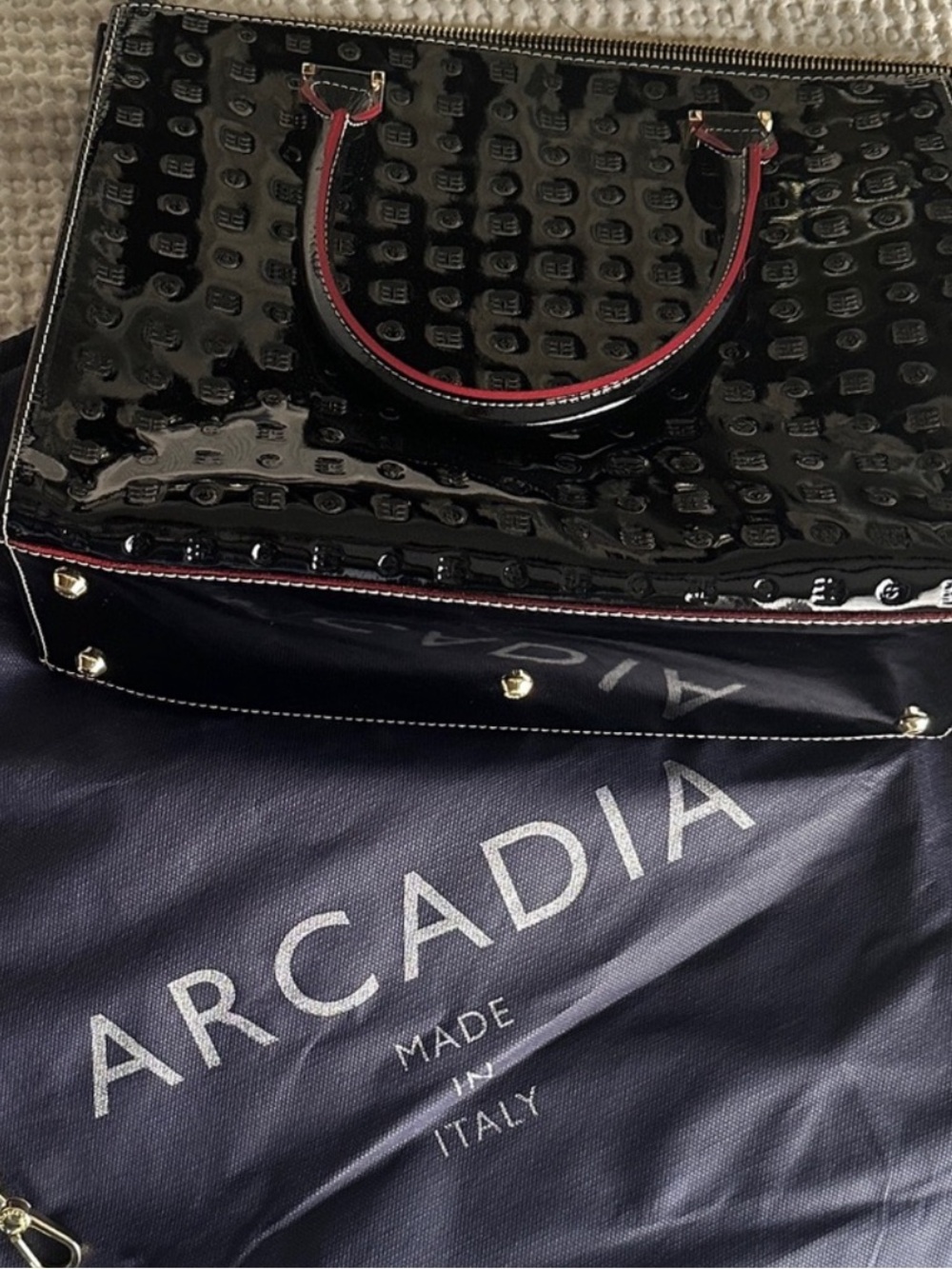 Arcadia Black Patent Satchel with PinkTrim